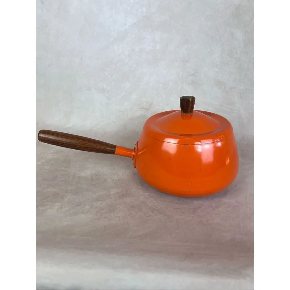 Vintage MCM Orange Fondue Pot